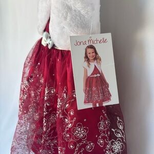Jona Michelle Red and Silver Formal Kids Dress